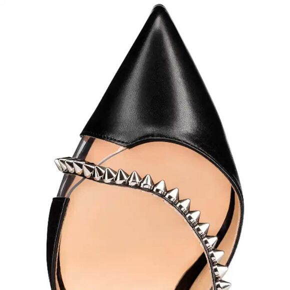 Christian Louboutin Spike Cross 100 Black PVC Silver Criss Strap Heel Pump 35.5 - Picture 7 of 12